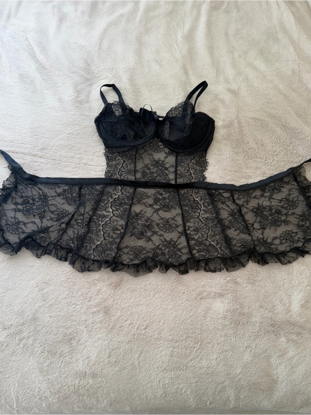 Victoria’s Secret Black Lace Apron Babydoll Lingerie Size XL